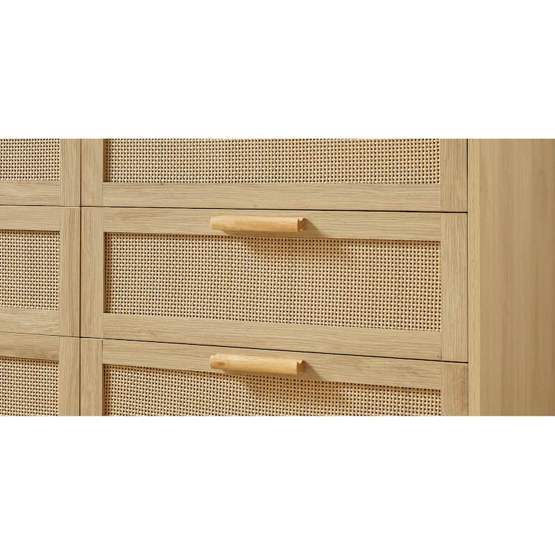 Bedroom dresser,8 Double Dresser with rattan drawers, wood chest of drawers, 47.2''W x 15.8''D x 37.4''H