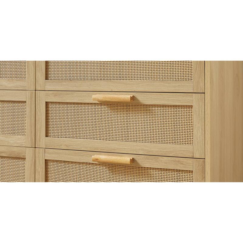 Modern Stylish Double Dressing Drawers with 8 Rattan Drawers, for Childrens Room Living Room Entryway Hallway