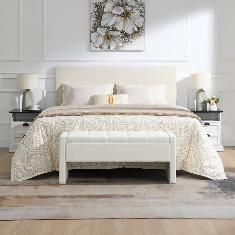 Modern Bed End Bench with Storage,Upholstered Large Foot Rest Stool, Comfy Window Vanity Bench for Living Room,Bedroom