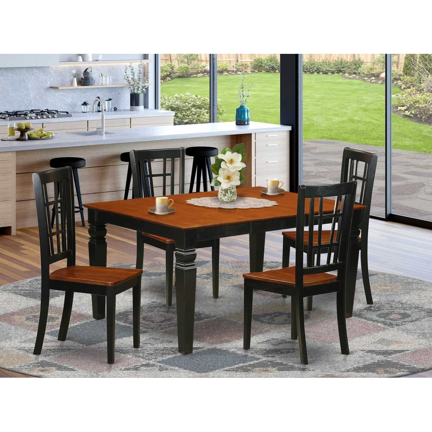 HomeStock 5-Piece Black and Cherry Finish Solid Wood Top Dining table with 4 Chairs