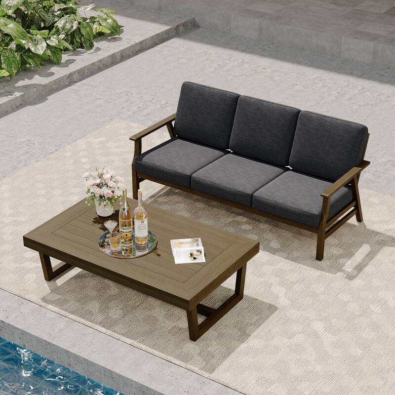 Modern Wood Outdoor Patio Sofa Loveseat with Cushion