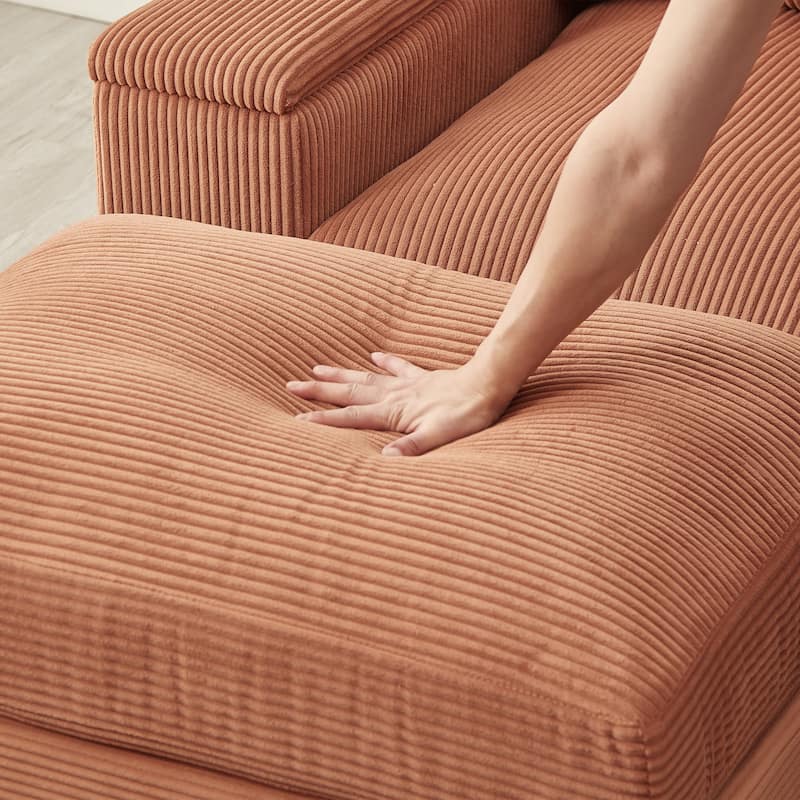 Symmetrical U-shaped Sectional Sofa Corduroy Sleeper Couch with Storage Armrests and Deep Seating, 4 Seat & 2 Ottomans Set