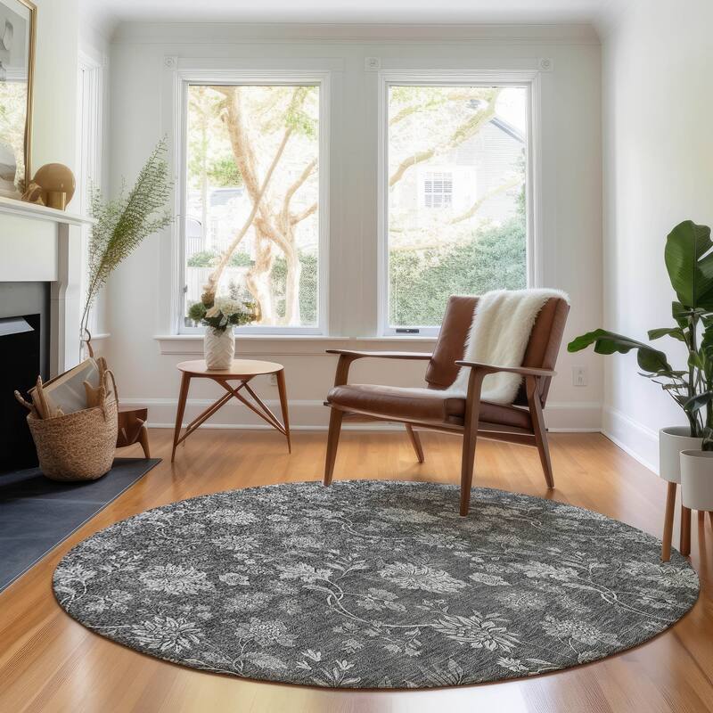 Premium Washable Super Soft Floral Borderless Mayfield Rug - Gray - 8' x 8' - Round