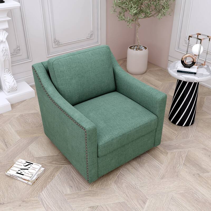 Modern Soft Velvet Upholstered Ergonomics Swivel Armchair: 360 Degree Movement, Brass Nail Decorative