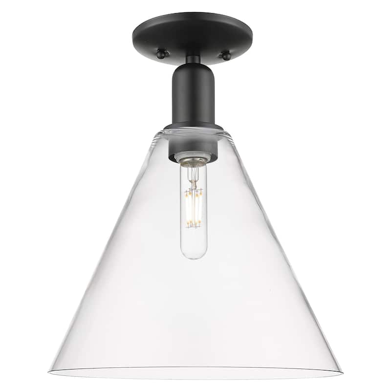 Innovations Lighting 716-1C-15-12 Berkshire Glass Semi-Flush Berkshire - Matte Black / Clear