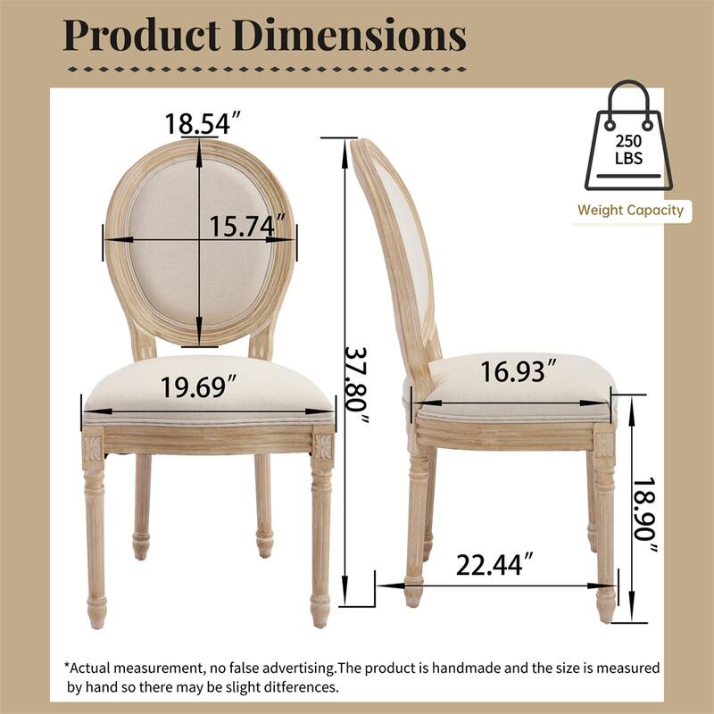French Country Dining Chairs Set of 2,Upholstered Chairs w/Round Back