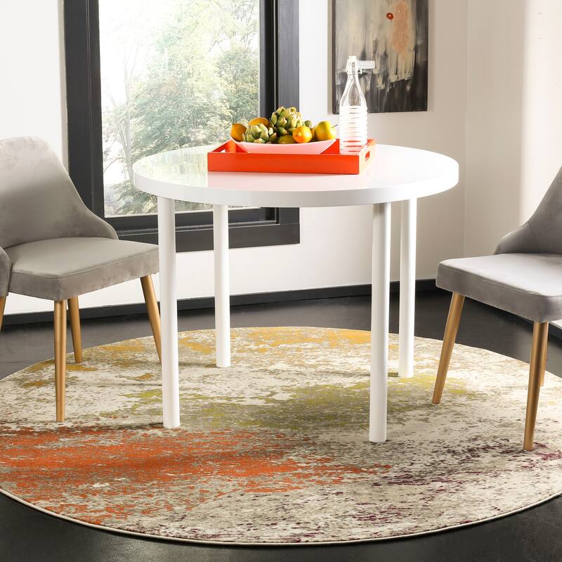 SAFAVIEH Porcello Mareile Watercolor Modern Rug - 6'7" Round - Grey/Orange