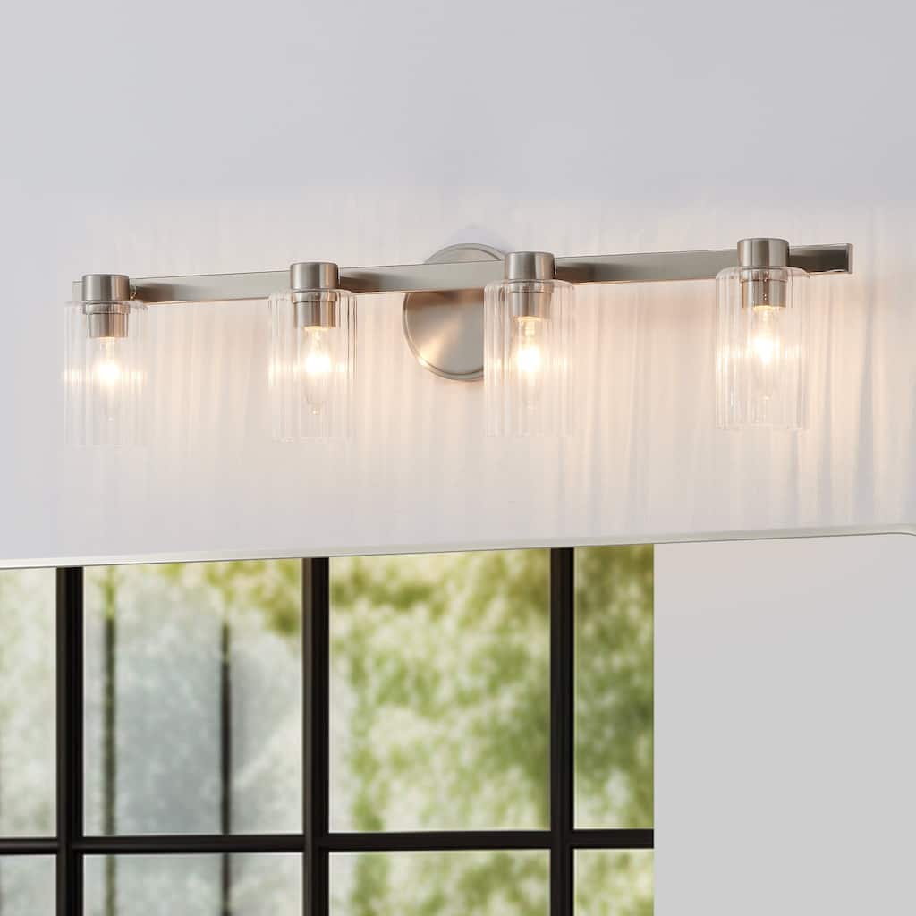 Thesis Bedminster 30-inch 4-light Brushed Nickel Vanity Light with Clear Ribbed Glass Shades
