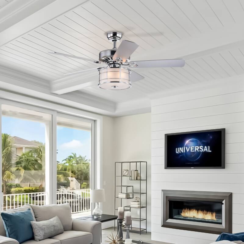 52" 3-Light Chrome Drum Shade LED Ceiling Fan + Remote