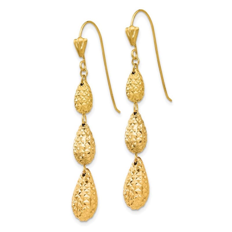 Curata 14k Yellow Gold Puff Sparkle Cut Teardrop Guardian Angel Earrings - 45x6mm