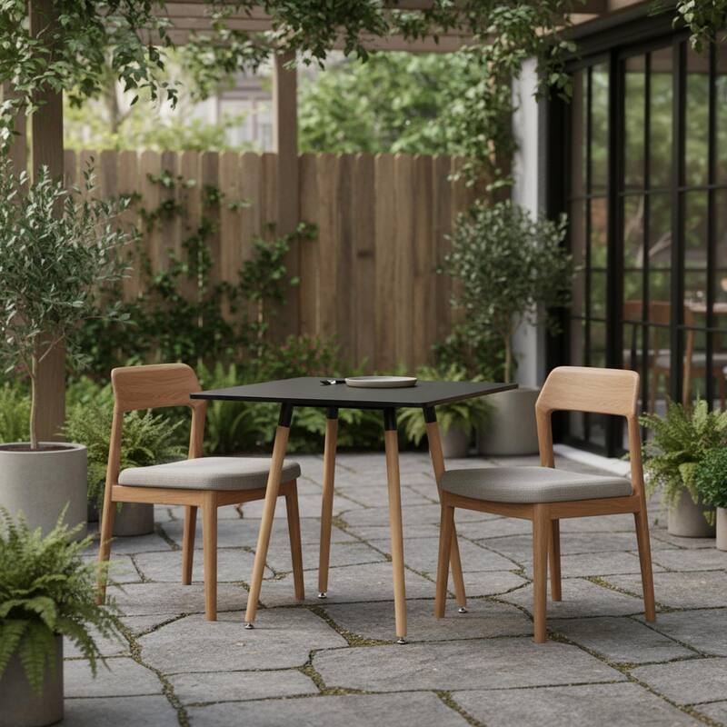 Homylin 31.5" Modern Square Dining Table with Wooden Legs, Black or Gray Blue