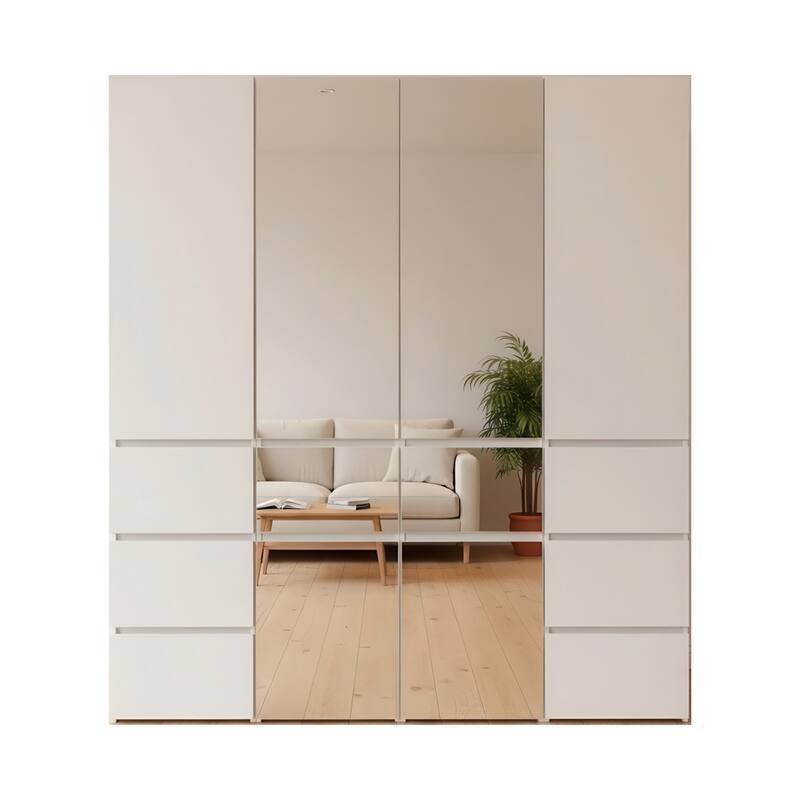 Elise Modular Wood Closet System with Mirror in White - 62.8"D x 17.72"W x 70.9"H