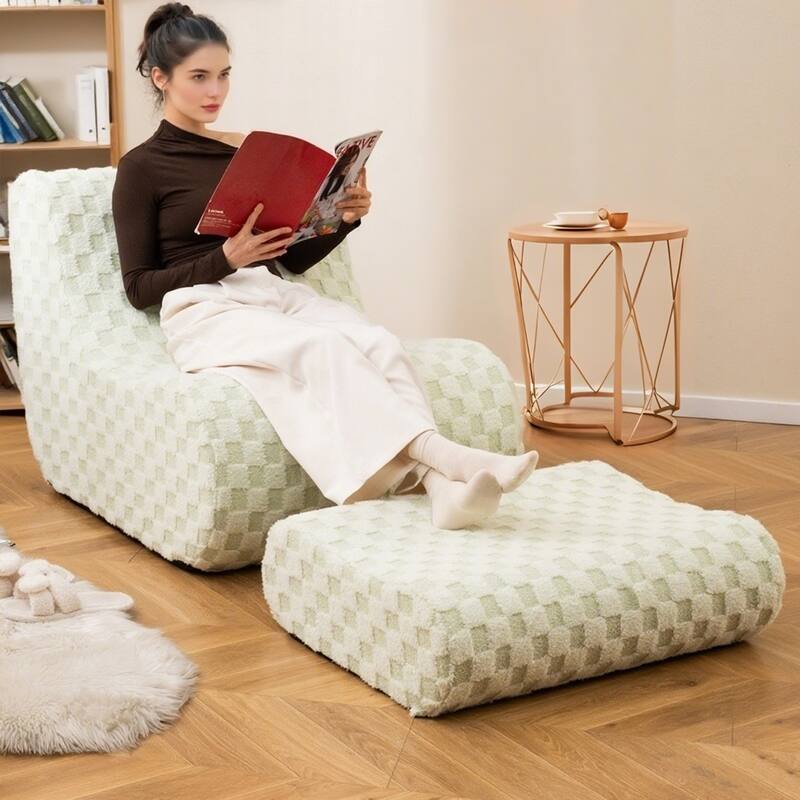 Teddy Velvet Bean Bag Chair with Ottoman for Lounge - 38" x 30.5" x 28.5"