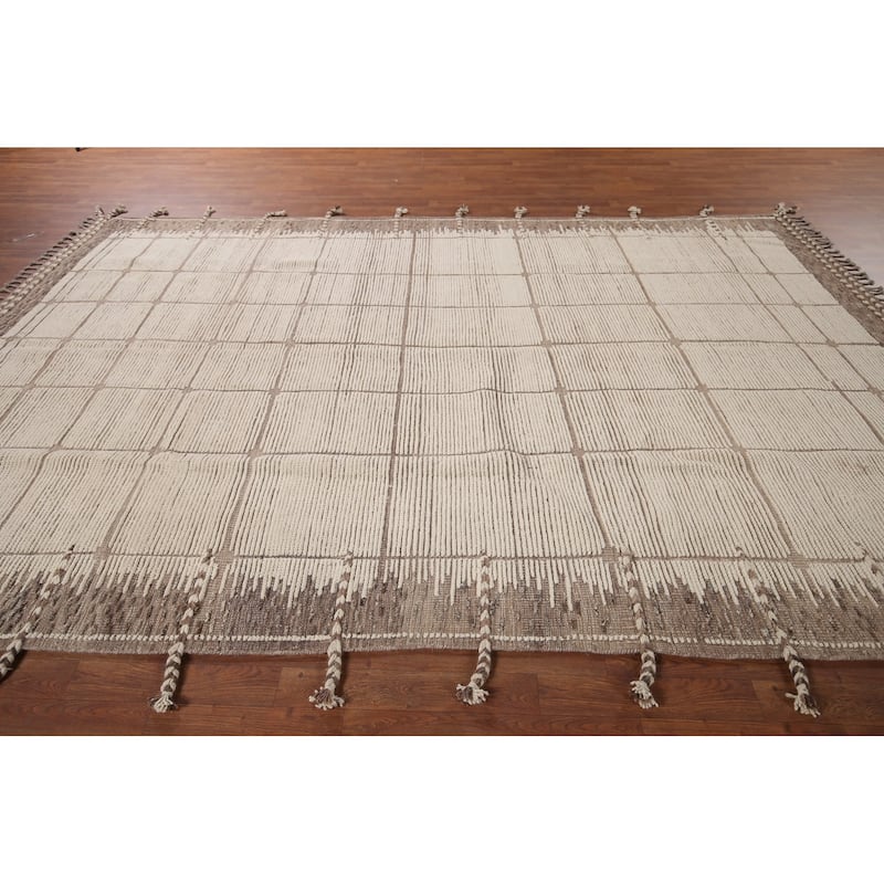 Earth Tone Moroccan Area Rug Hand-Knotted Wool Carpet - 7'10" x 12'0"