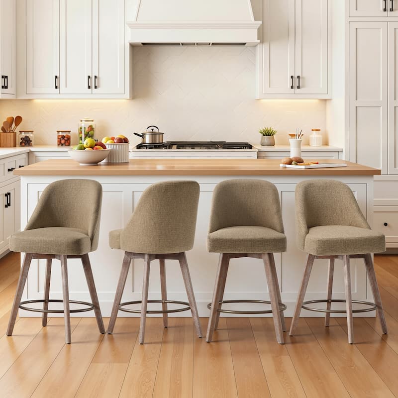 26" Upholstered Counter Height Swivel Bar Stool, Counter Stools with Solid Wood Legs - 39.37"H x 22.44"D x 21.65"W