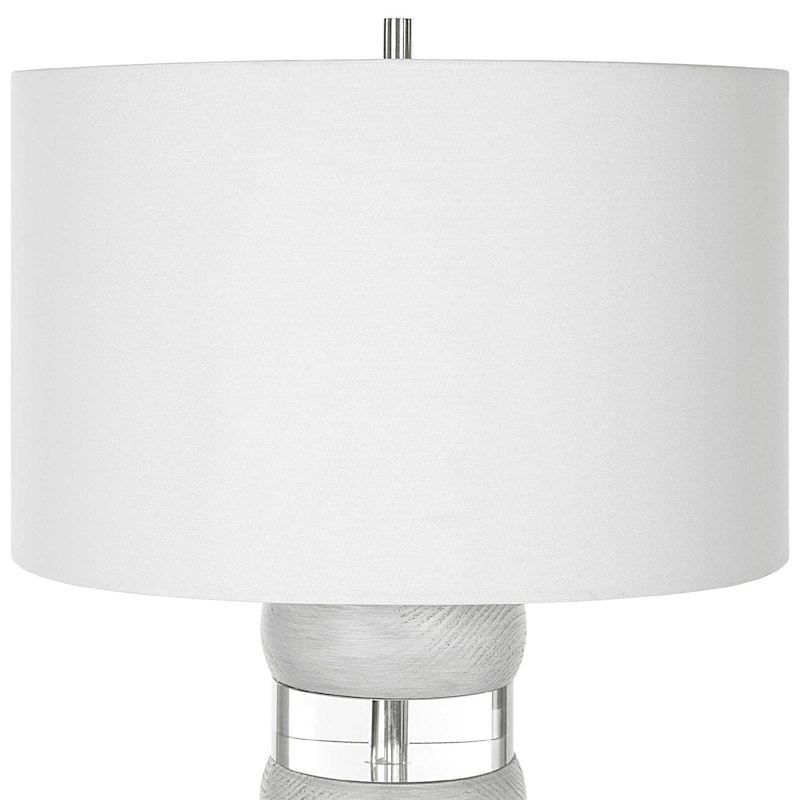 Stacked Thick Crystal Table Lamp with Drum Shade - 28" - White and Gray