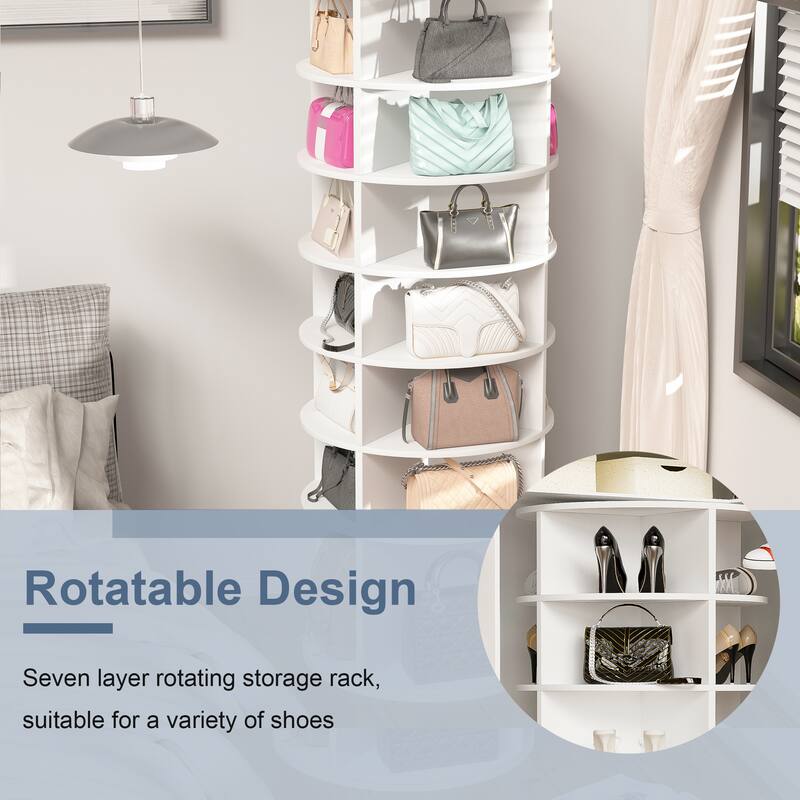 Free Standing 7 Tier Plastic 360° Rotating Shoe Rack for Entryway