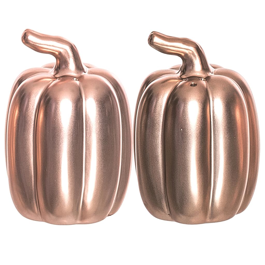 Transpac Dolomite 3.75 in. Gold Harvest Metallic Pumpkins Salt and Pepper Shakers Set of 2