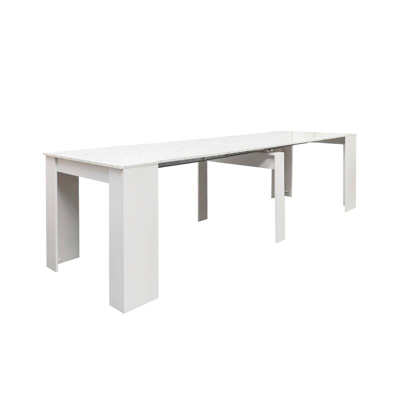 Roomfitters White Extendable Console Table, Multifunctional Convertible Dining Table and Desk up to 118"