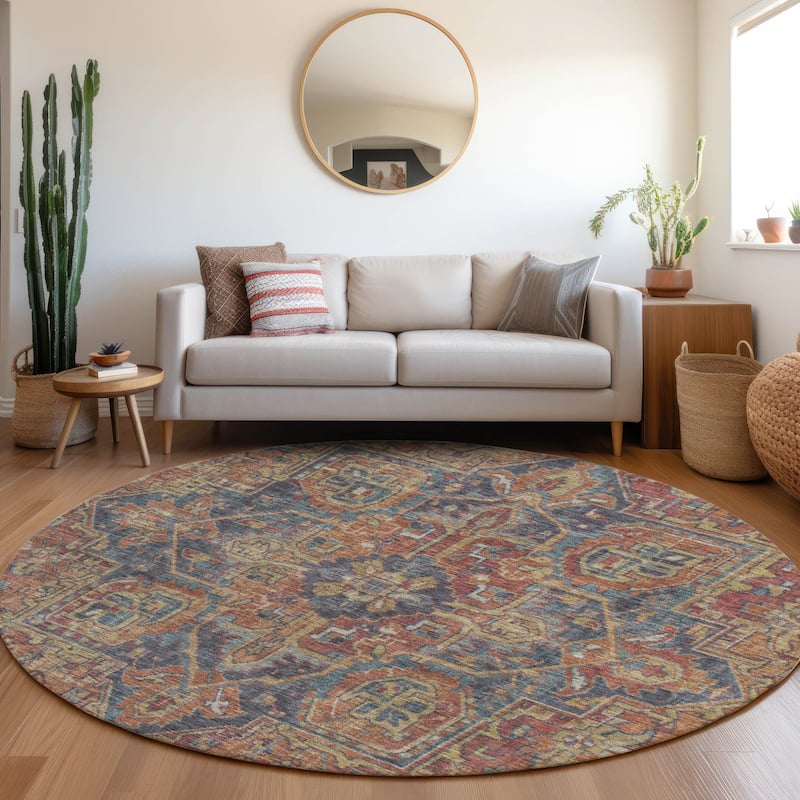 Machine Washable Indoor/ Outdoor Traditional Persian Chantille Rug - Red - 8' x 8'