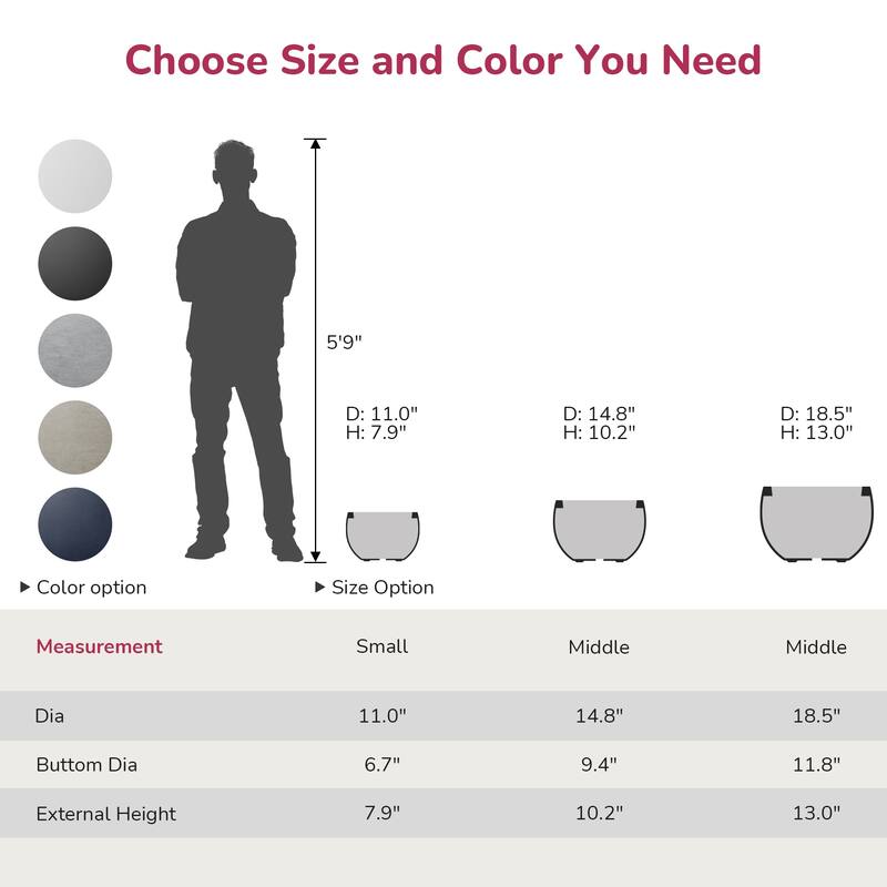 Concrete Round Bowl Planter with Drainage Hole(Upgraded Interior)