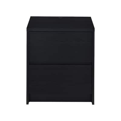 2 Drawers Wooden Nightstand with LED Lights and USB
