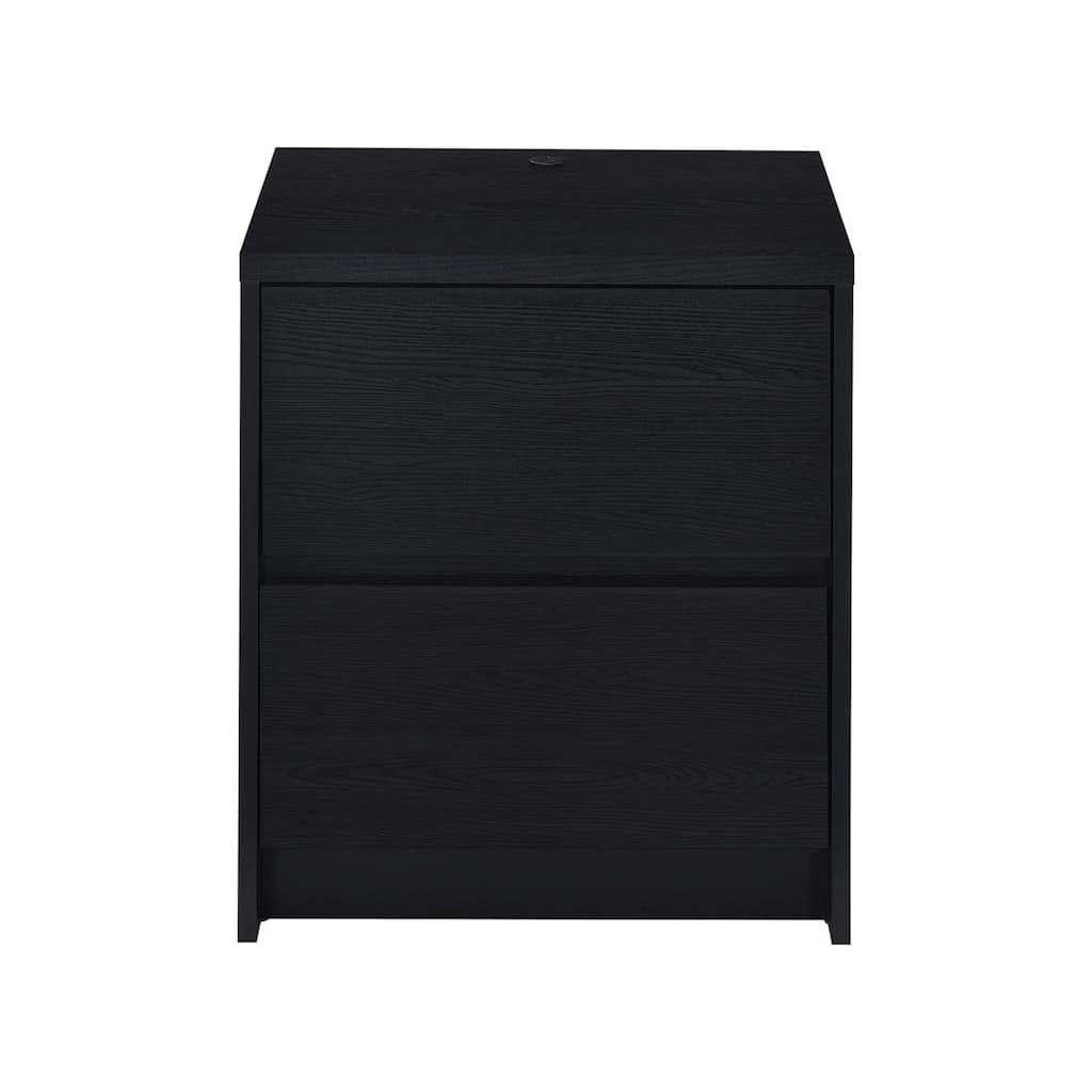 2 Drawers Wooden Nightstand with LED Lights and USB