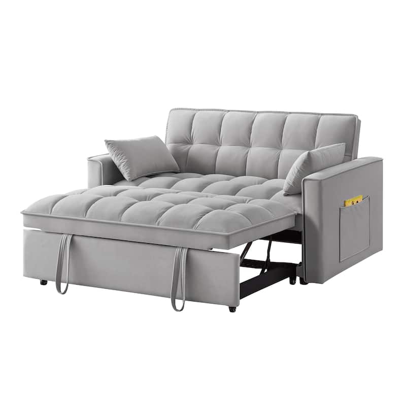 Convertible Loveseat Sleeper Sofa Bed, Couch Settee with Pillows, 2-Seater Sofa with Armrests and Storage Pockets