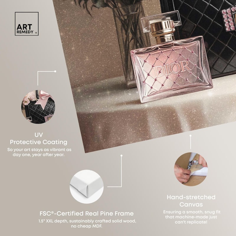Delicate Purse and Perfume Canvas by Art Remedy, Gallery Wrapped
