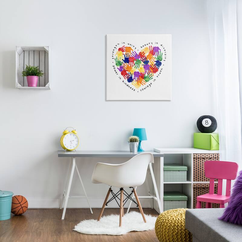 Stupell Strength In Unity Children's Rainbow Handprint Heart Canvas Wall Art - Multi-Color