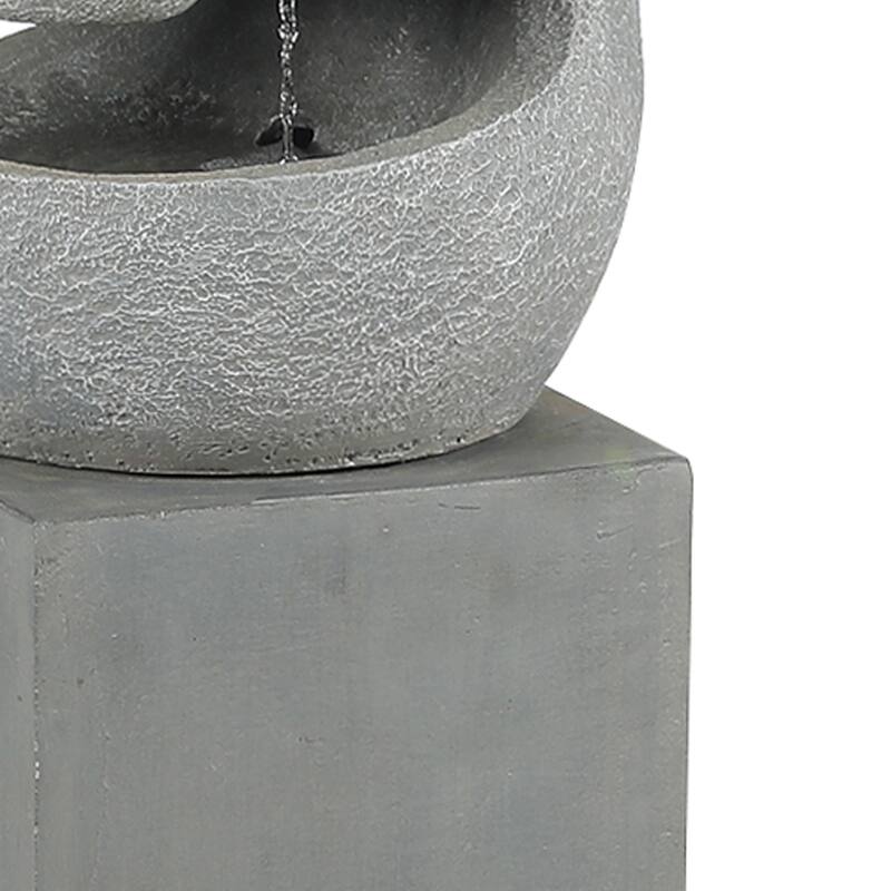 Gray Resin Modern Sculpture Pedestal Outdoor Fountain with LED Light