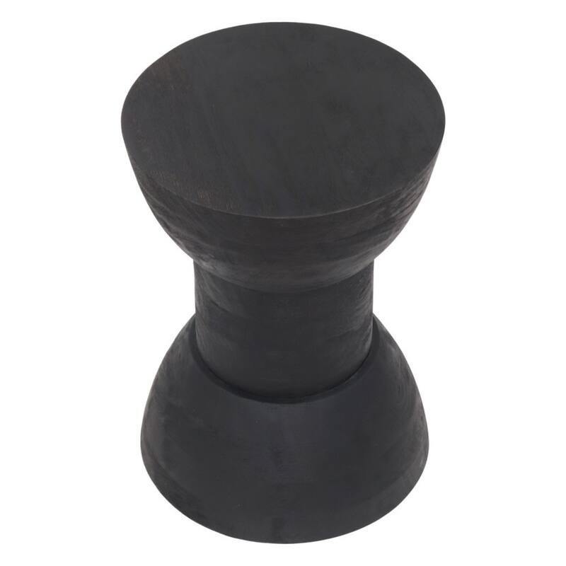 Modern Black Round Bar Stool 19-Inch Solid Wood Backless Chair with Pedestal Base for Dining - 18.5”H x 12.8”W x 12.8”D