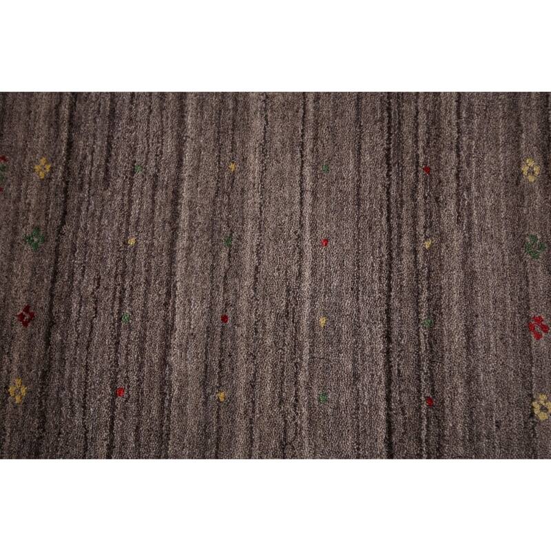 Striped Gabbeh Square Area Rug Hand-Knotted Wool Carpet - 8'1"x 8'0"