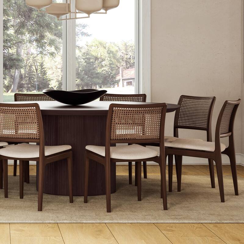 Modern Brazilian - Charlotte - Cane Side Chair - Medley Ivory Seat - Ebano Frame - Natural Cane Webbing