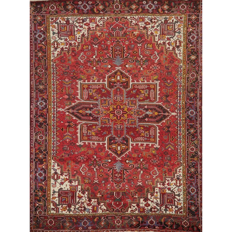 Hand Knotted Oriental 100% Wool Carpet Traditional Medallion Red Heriz Area Rug - 11' 4'' X 9' 3''