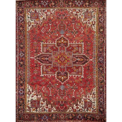 Hand Knotted Oriental 100% Wool Carpet Traditional Medallion Red Heriz Area Rug - 11' 4'' X 9' 3''