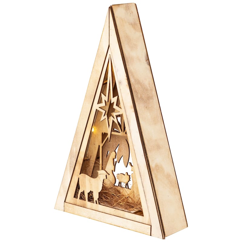 LED Lighted Holy Family Wooden Christmas Nativity Scene - 12"