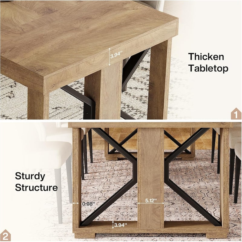 70.8 Inch Dining Table for 6 People, Farmhouse Wooden Kitchen Dinner Table