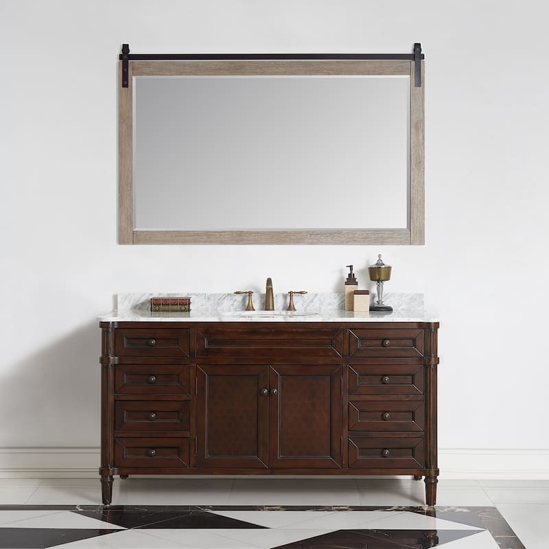 Cortes 60" Bathroom Vanity Barndoor Wall Mirror in Grey