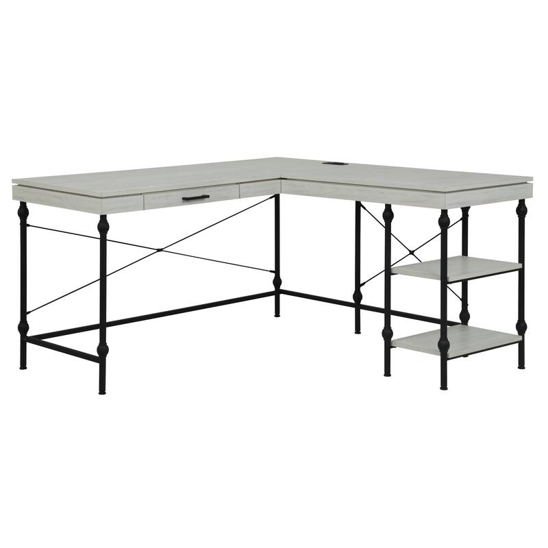 Haley Farmhouse 59-inch Metal L-Shaped Computer Desk with USBs by Furniture of America