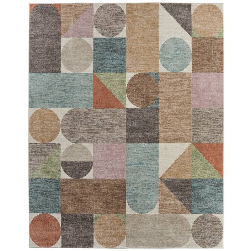 Sparkman R39QU Color Block Modern Area Rug - 5' x 7'6" - Ivory/Brown/Blue