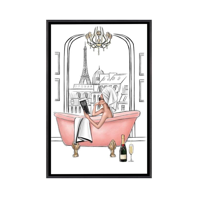 iCanvas "Relax In Bathroom In Paris" by LaLana Arts Framed - Ebony - 40x26