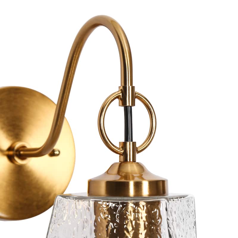 Modern 1-Light Gold Wall Sconce Glass Bathroom Vanity Lights - Brass
