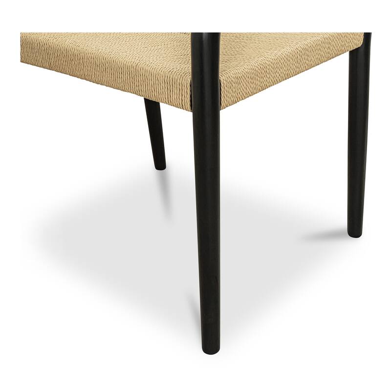 NADAAL STUDIOS Theren Dining Chair, Woven Paper Rope, Curved Arms, Solid Rubber Wood Frame, Black