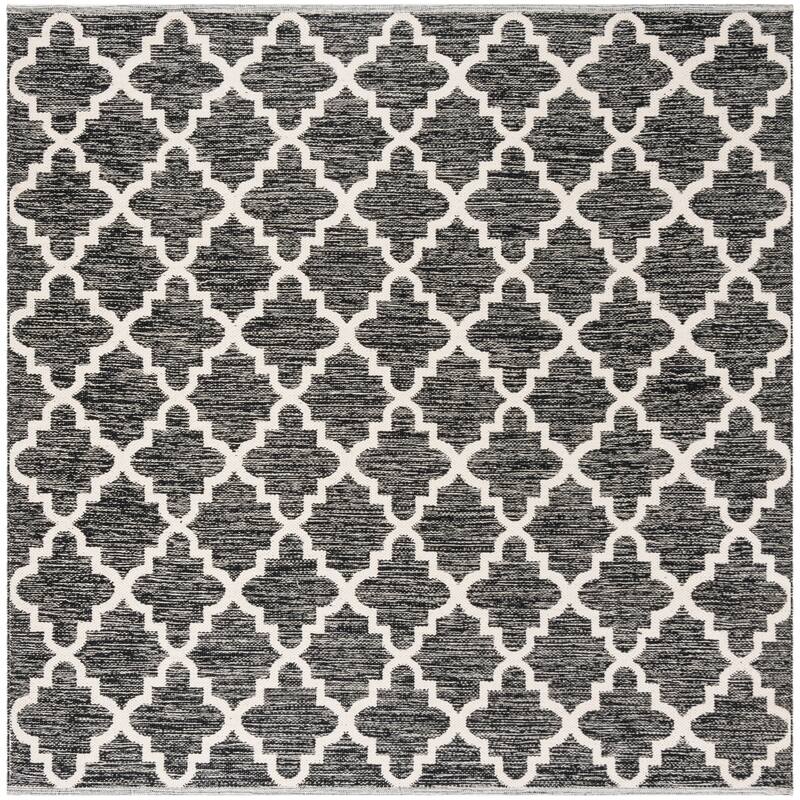 SAFAVIEH Handmade Flatweave Montauk Marie Casual Cotton Rug - 6' Square - Black/Ivory