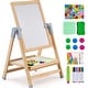 preview thumbnail 1 of 9, 2-in-1 Natural Wooden Double-Sided Wooden Magnetic Whiteboard Chalkboard Art Easel - 19.29”L x 17.12”W x 39.37”H