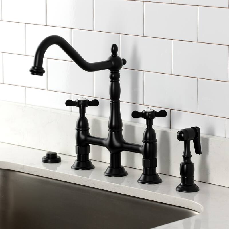 Kingston Brass Essex Bridge Kitchen Faucet with Brass Sprayer