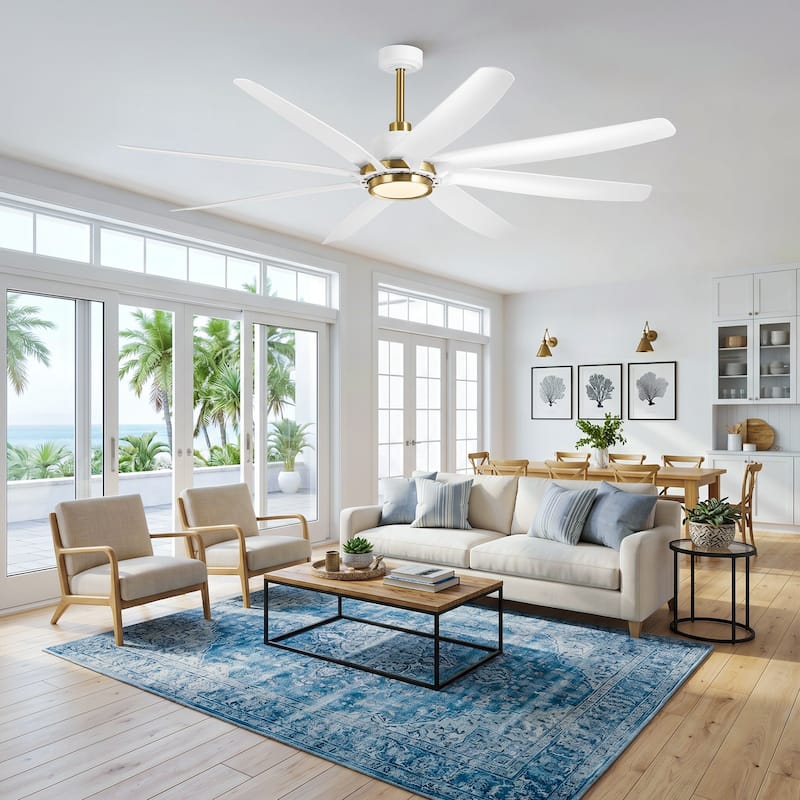 72" White Modern ABS 8-Blade DC Motor Ceiling Fan with Dimmable LED Light and Remote