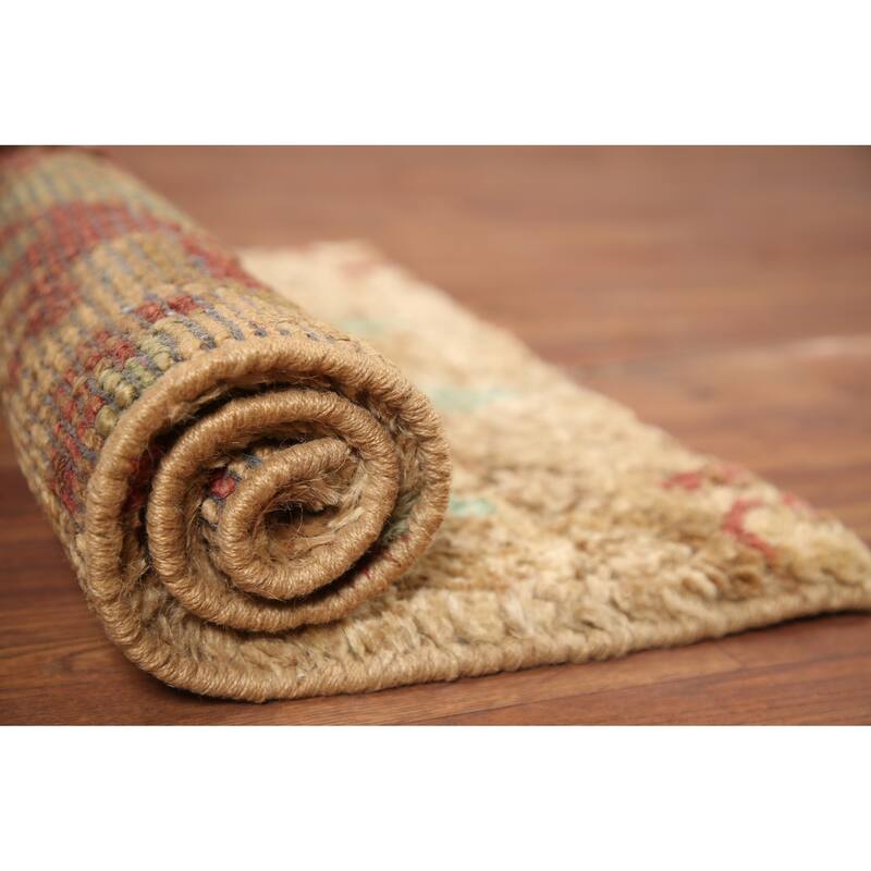 Hand Knotted Oriental Jute Carpet Modern Abstract Yellow & Gold Moroccan Area Rug - 3' 0'' X 2' 0''