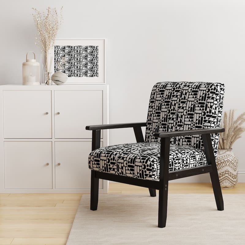 Designart "Black Lines Geometric" Upholstered Patterned Accent Chair and Arm Chair
